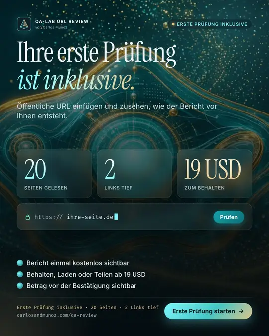 Ihre erste Prüfung ist inklusive: 20 Seiten, 2 Links tief.