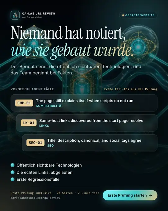 Sie haben eine Website geerbt. Keine Doku, keine Tests, keine Ahnung, was drinsteckt.