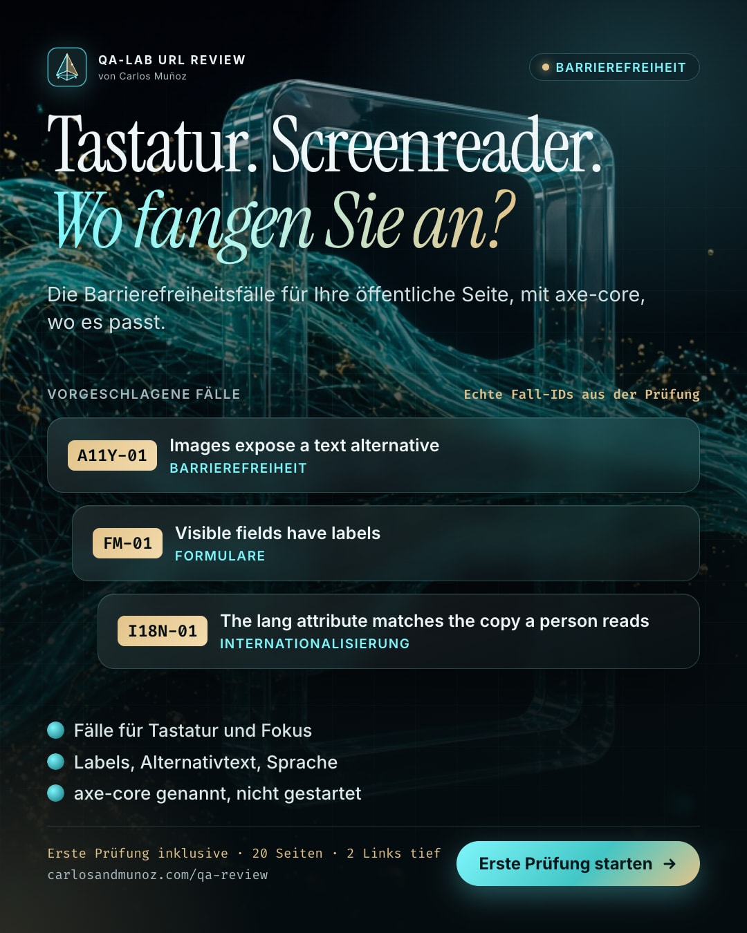 Jemand fragt, ob die Website mit Tastatur und Screenreader funktioniert. Wo würden Sie anfangen?