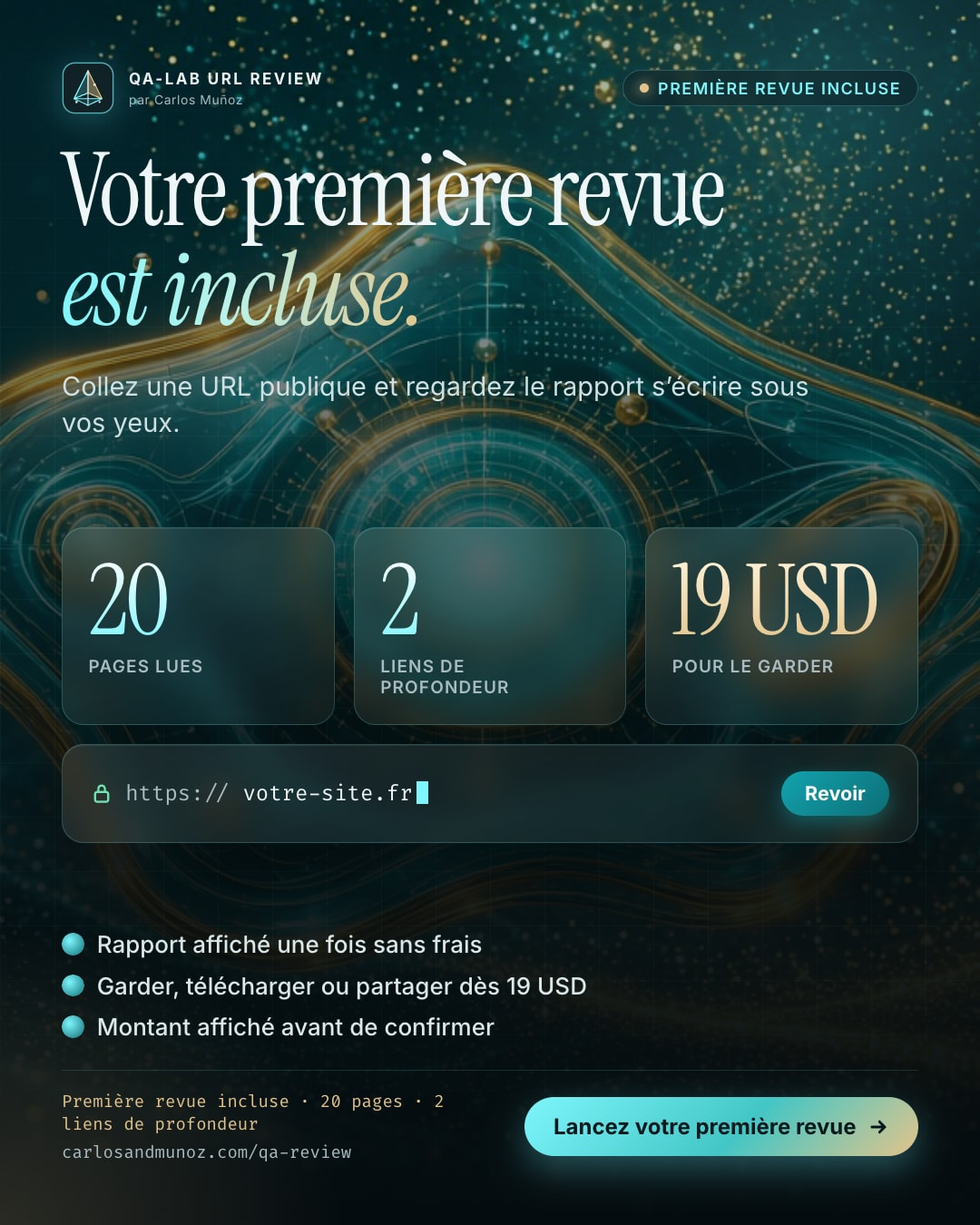 Votre première revue est incluse : 20 pages, 2 liens de profondeur.