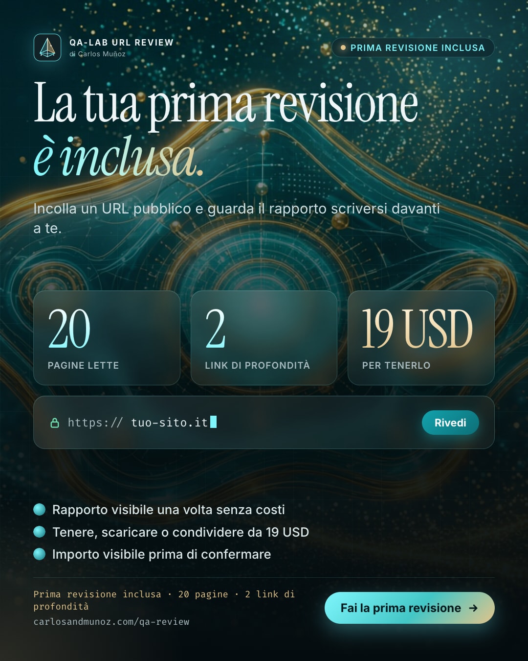 La tua prima revisione è inclusa: 20 pagine, 2 link di profondità.