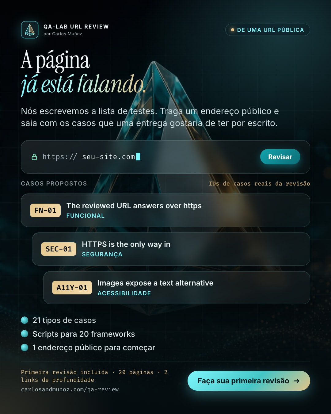 Toda página pública já diz o que testar. A maioria das equipes nunca escreve isso.