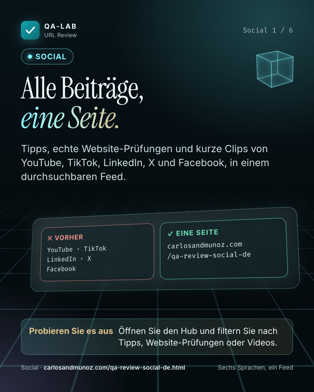 Alle Beiträge, eine Seite.. Tipps, echte Website-Prüfungen und kurze Clips von YouTube, TikTok, LinkedIn, X und Facebook, in einem durchsuchbaren Feed.